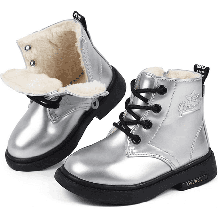 

Kids Girls Leather Waterproof Ankle Boots Fleece Thermal Shoes For Winter