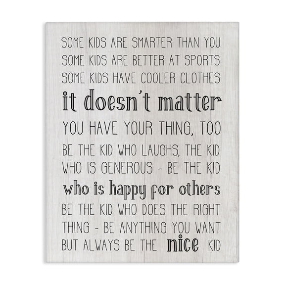 Stupell Industries Farmhouse Be The Nice Kid Inspirational Family Wood Textured Word Design Canvas Art, 24 x 30, by Lil' Rue