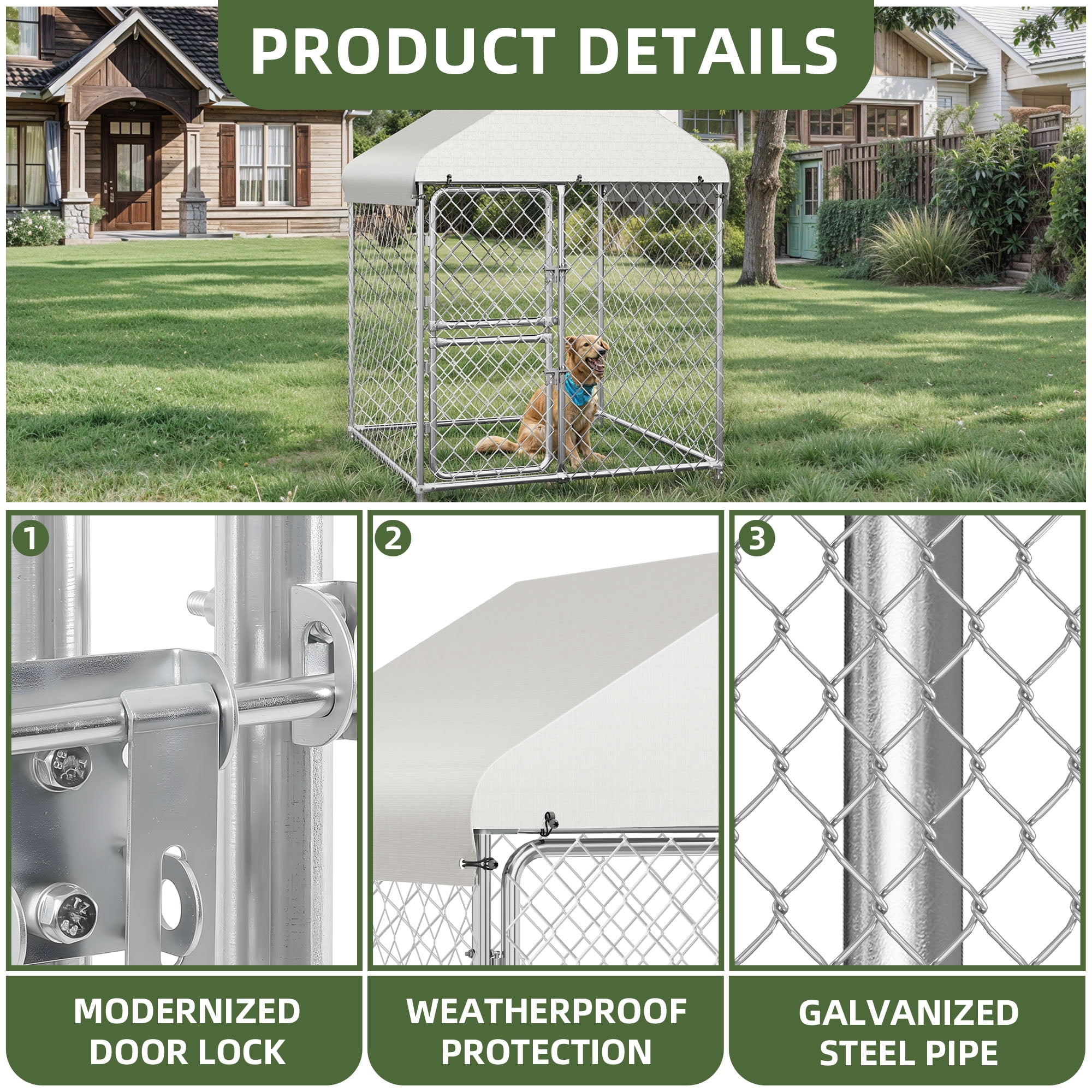 Uforic 4.3×5.4 ft ( 48" x 48" x 64" ) Large Outdoor Dog Kennel,Outside Heavy Duty Shade Dog Pen Playpen Pet Dog Enclosure Crate Dog Run House with UV & Waterproof Cover Fence