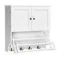thumbnail image 1 of Costway Salle de Bain Armoire Murale avec Porte-Serviettes et Étagère Extensible Rack en Pin Blanc, 1 of 10