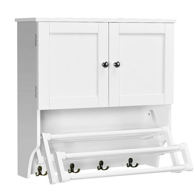Costway Salle de Bain Armoire Murale avec Porte-Serviettes et Étagère Extensible Rack en Pin Blanc