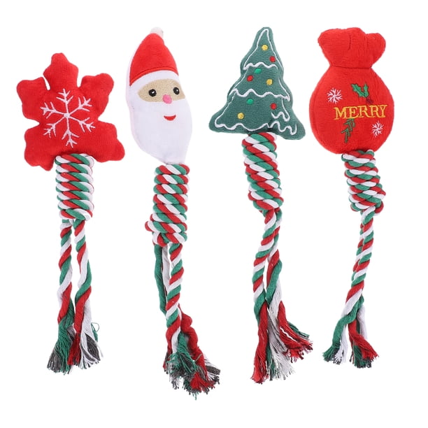4 juguetes para masticar con diseño de nudo, juguetes molares navideños, juguetes portátiles para masticar perros, suministros para perros