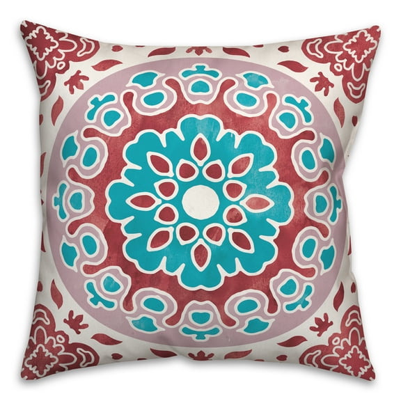 Creative Products Red and Turquoise Flower Mandala 20x20 Indoor / Outdoor Pillow