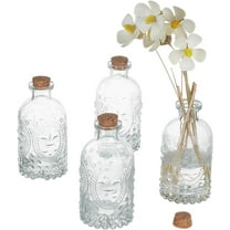 4pcs 200ml Glass Bottles with Cork Lids Vintage Embossed Decorative Bottles for Home Decor Kitchen Spices Jar Aromatherapy Vase Perfume Bottle
