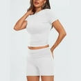 thumbnail image 4 of Scyoekwg Womens Lounge Sets 2 Piece Outfits Casual Solid Color Short Sleevele Round-Neck Tops Shorts Running Gym Sprots Sets (White,L), 4 of 7