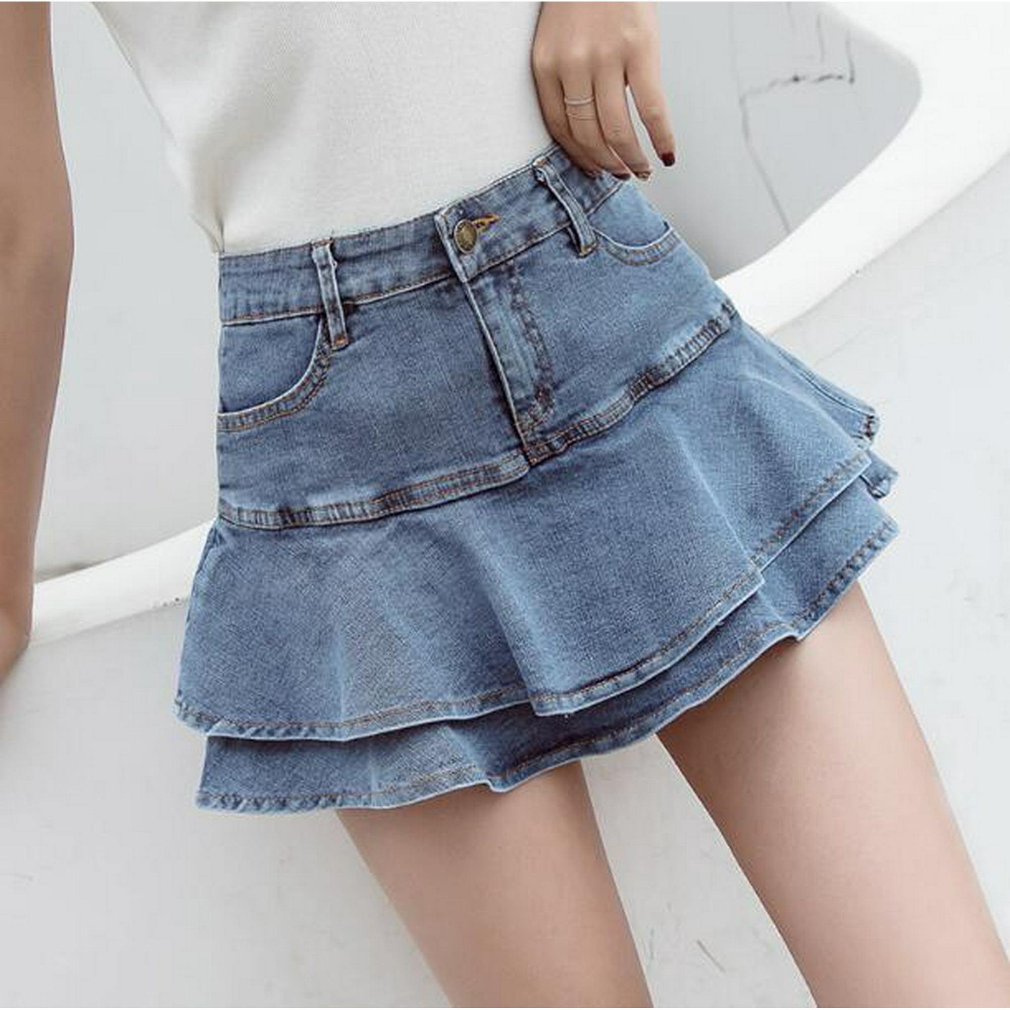 Retro Denim Shorts Skirt Women Summer 2020 Streetwear Ladies Short Skirts Jeans Casual All Match Elastic Ball Gown Saia Female Walmart