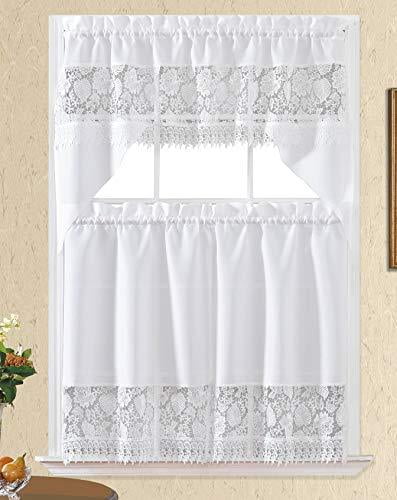 Sheer White Ruffled Country Farmhouse Chic Window Swag Set 36" Long x 72" Wide 