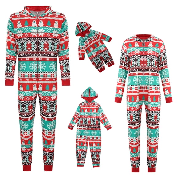 Pijamas de Navidad para la Familia Odeerbi Trajes A Juego Mujer Mamá Impreso Manga Larga O-Cuello Cremallera Mono ODB190178