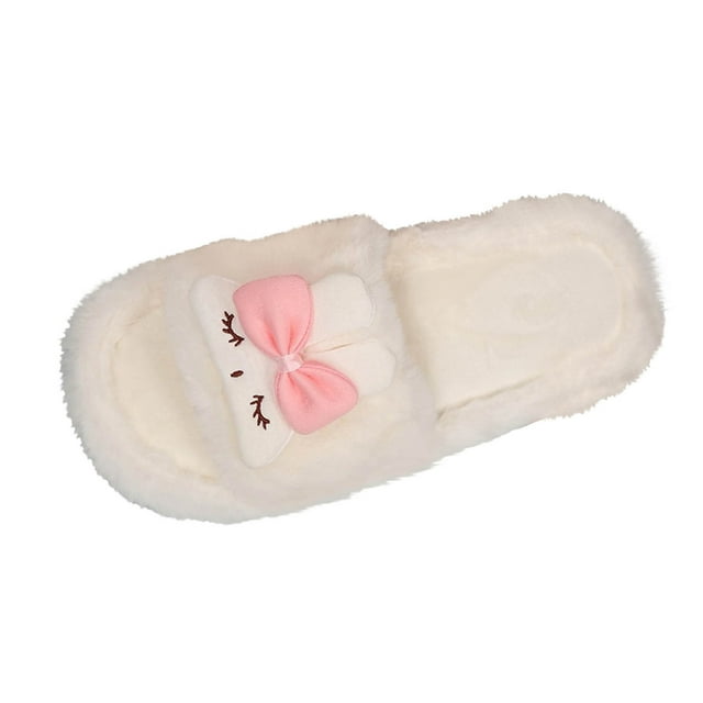 Wensltd Womens Memory Foam Fuzzy Slippers Indoor Flat Home Slippers Open Toe House Shoes White