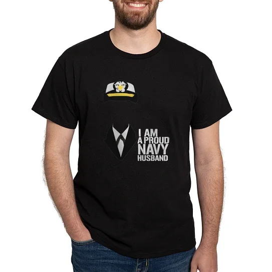 CafePress - Proud Navy Husband Dark T Shirt - Men's Classic Cotton T-Shirts