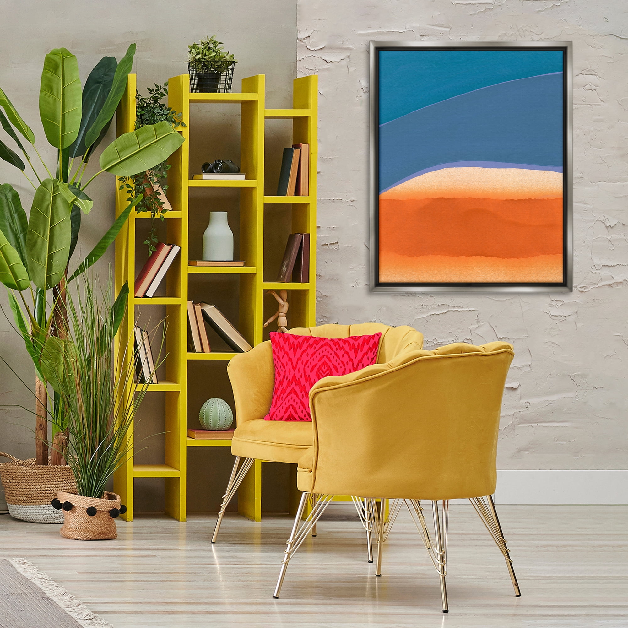 Stupell Industries Modern Desert Sunrise Abstract Painting Gray Floater Framed Canvas Art Print Wall Art, 25 x 31