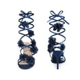 thumbnail image 2 of BLISSFUL STEP Strappy Lace Up Slingback Stiletto  Heel Sandals for Women Dark Blue 6, 2 of 7