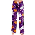thumbnail image 2 of IYYVV Women'S Halloweens Pajama Pants Funny Lantern Print Drawstring House Bottom Stretch Lounge Spooky Ghost Lounge Pants Dark Purple S, 2 of 6