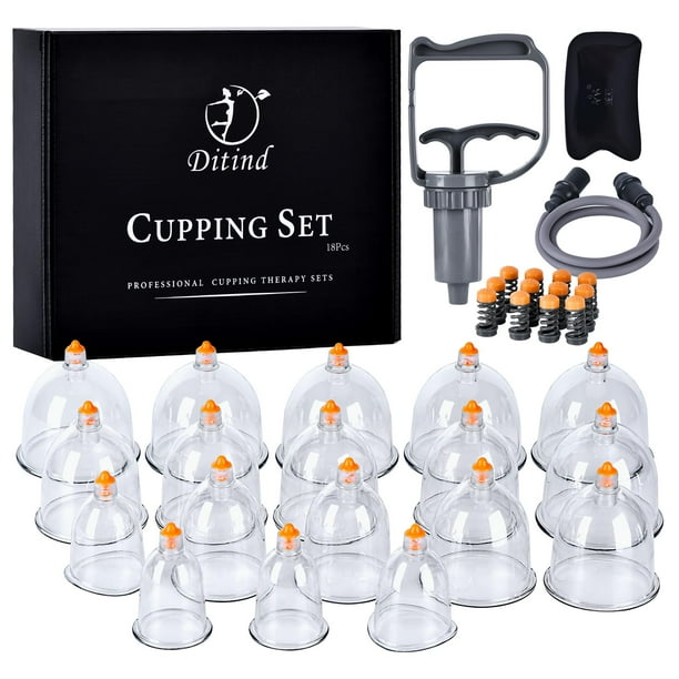 Set de terapia con ventosas Ditind, 18 unidades, con funda para terapia de masaje