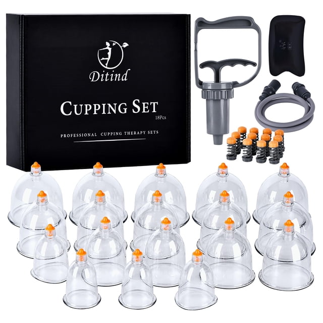 Set de terapia con ventosas Ditind, 18 unidades, con funda para terapia de masaje