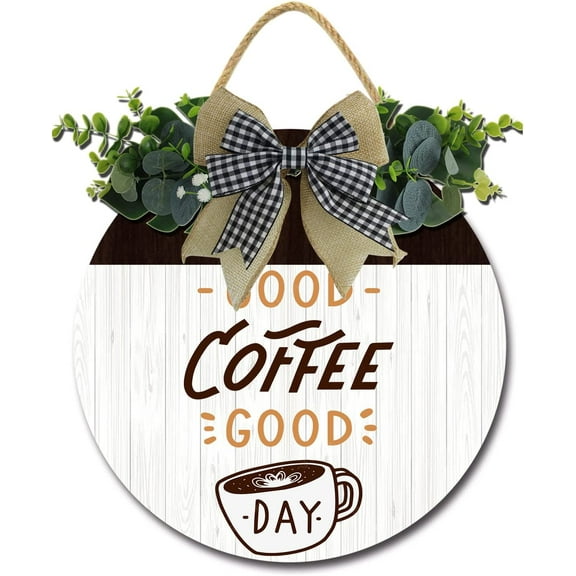 Eveokoki 12" Good Coffee Good Day Coffee Bar Decor Sign Rustic Farmhouse Wooden Round Retro Coffee Bar Decor Coffee Lover Coffee Station Decor Home Office Kitchen Wall Decor
