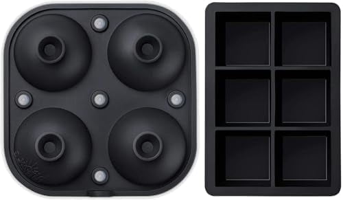 Large Silicone Premium Ice Trays, 2 Inches Big Cubes & 2.5 Inches Sphere Ice Molds - BPA Free, Craft Ice Maker for Gifting, Easy Release - Black(With Ice Bag)