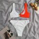 thumbnail image 3 of Trajes de baño de dos piezas para mujer Bloques de color Cómodo traje de baño de moda de cintura media para verano Blanco Naranja S, 3 of 5
