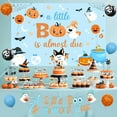 thumbnail image 3 of Halloween Baby Shower Decorations Blue and Orange, A Little Boo Is Almost Due Backdrop Banner, Ghost Pumpkin A Baby Is Brewing Cupcake Toppers, Halloween Gender Reveal Party Supplies, 3 of 6