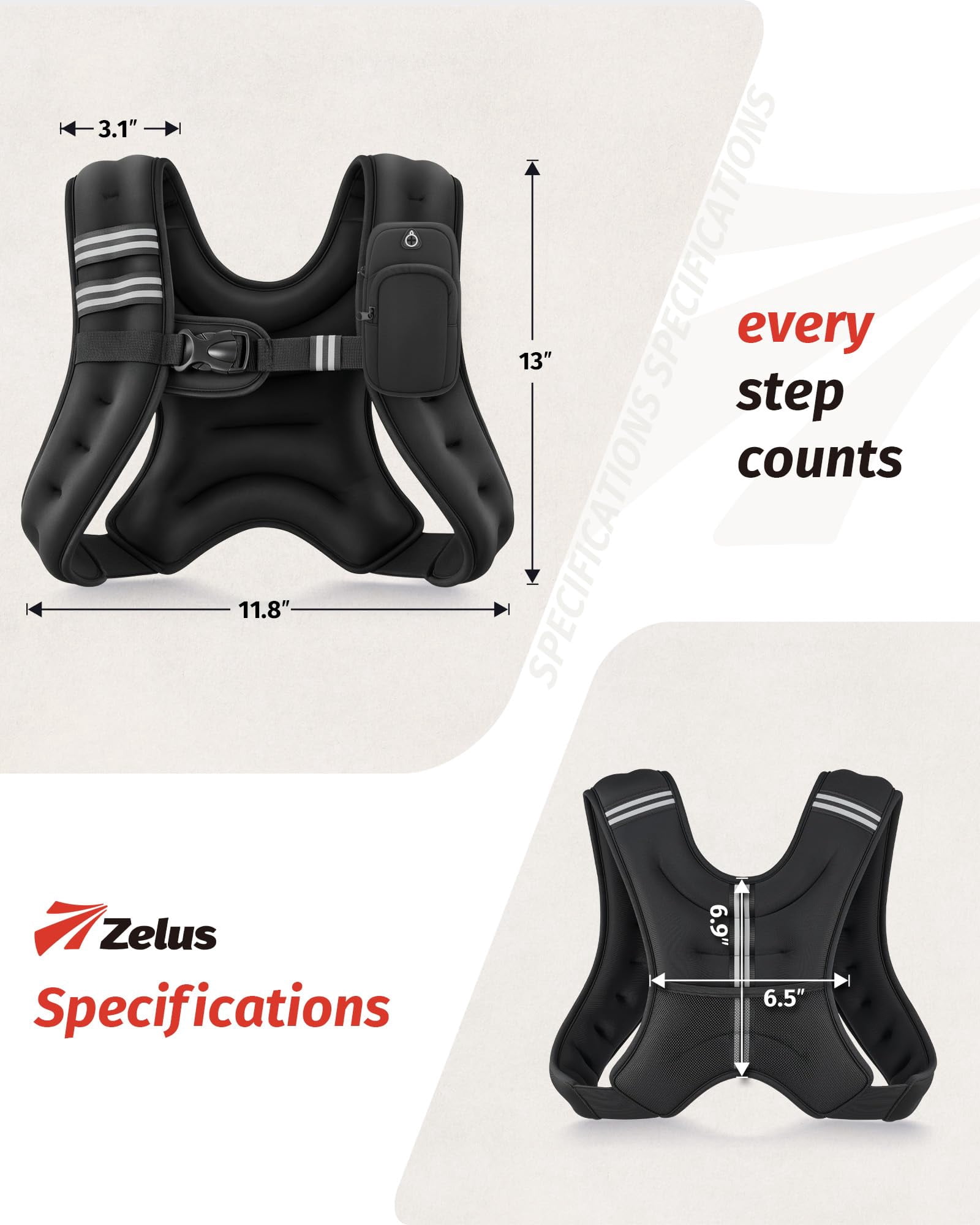 Weighted Vest 6-30lb with Reflective Stripe for Workout Running Fitness Strength Training