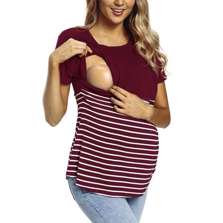 

Ueonyo Women s Maternity Nursing Short Sleeves Tops Tunic Breastfeeding Stripe Blouse 2023
