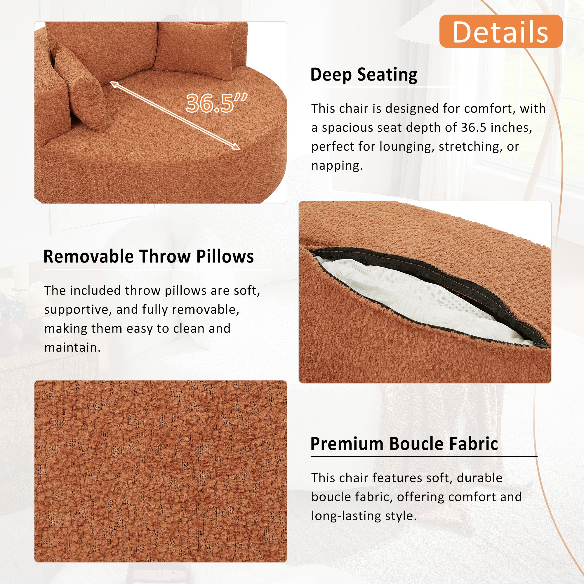 Swivel Round Sofa Couch Sofa Bed,360° Swivel Chair Accent Barrel Chair with 3 Removable Pillows for Living Room, Bedroom,Red