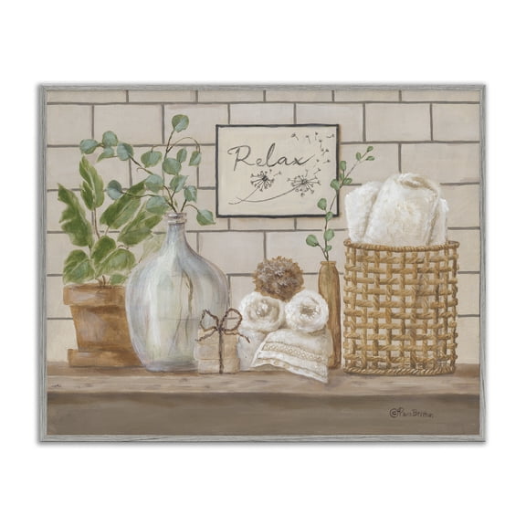 Stupell Industries Cottage Uplifting Bathroom Spa Relax Scene Gray Framed Giclee Art, 20 x 16, by Pam Britton