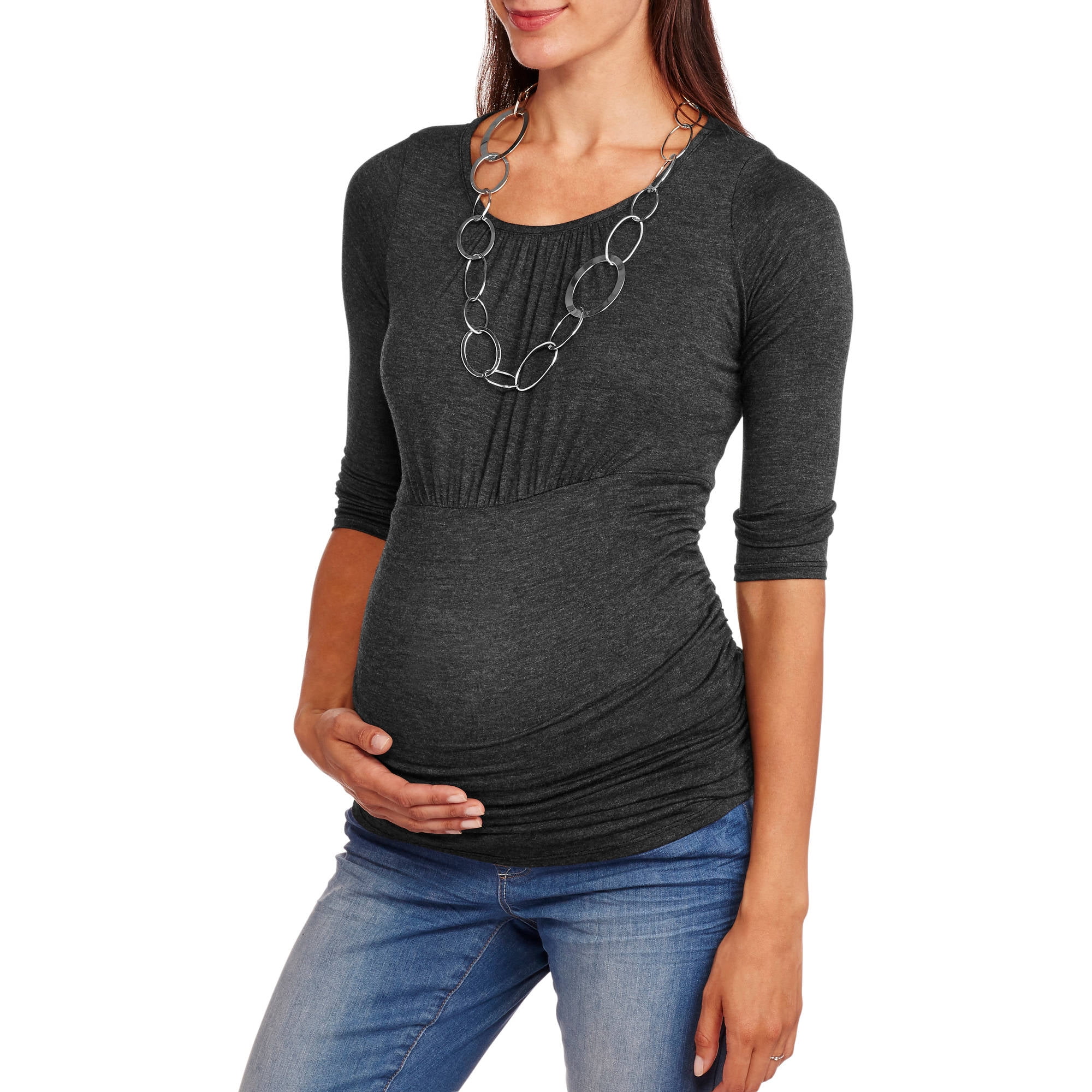 Maternity 3/4 Sleeve Empire Waist Top with Side Ruching - Walmart.com