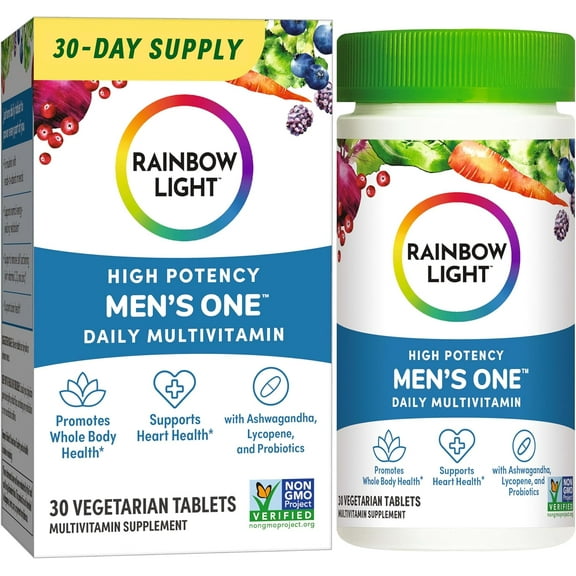 Multivitamin for Men with Vitamin C, D, Zinc, and Probiotics | 30 Vegetarian Tablets | by Rainbow Light