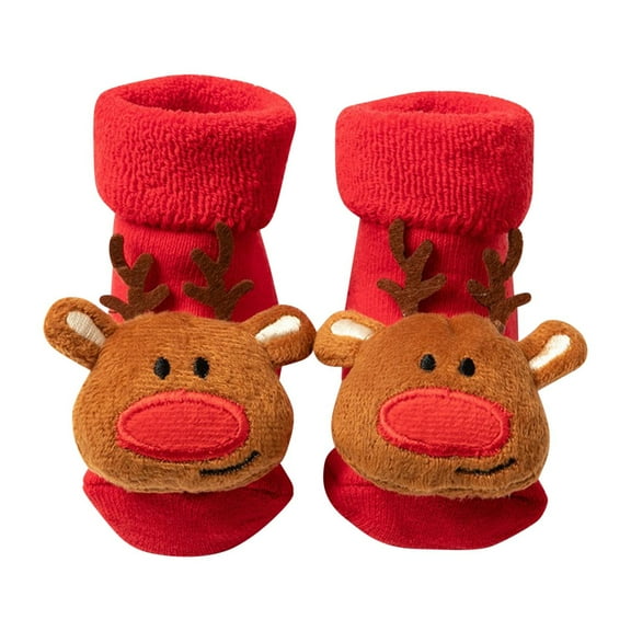 Gpaecead 0-3Y Christmas Baby Socks Non Slip Newborn Thick Non-Slip Reindeer Floor Socks Red