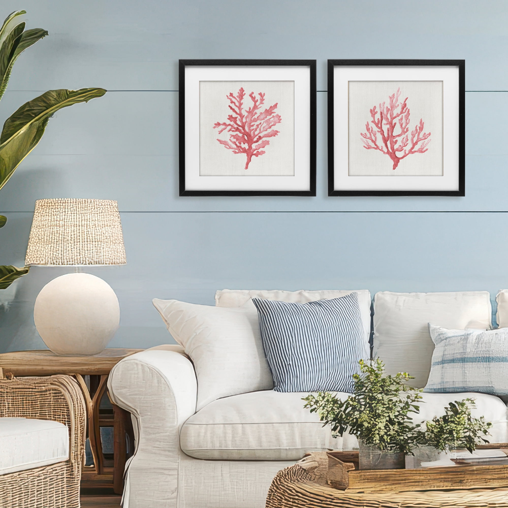 Stupell Industries Rosy Pink Coral Branches 2 Piece Black Framed Print Under Glass Set, design by Janet Tava