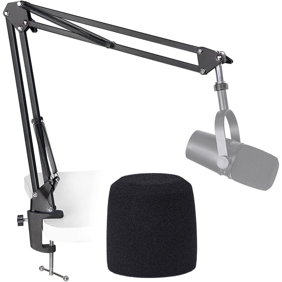 SUNMON MV7 Boom Arm Mic Stand, Adjustable Suspension Boom Scissor Arm Stand with Pop Filter Compatible with MV7, MV7X and SM7B Microphone