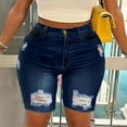 thumbnail image 2 of Womens Jean Shorts Ripped Distressed Denim Short Stretchy Slim Fit Summer Casual Soft Comfy Hot Pants with Pockets, 2 of 5