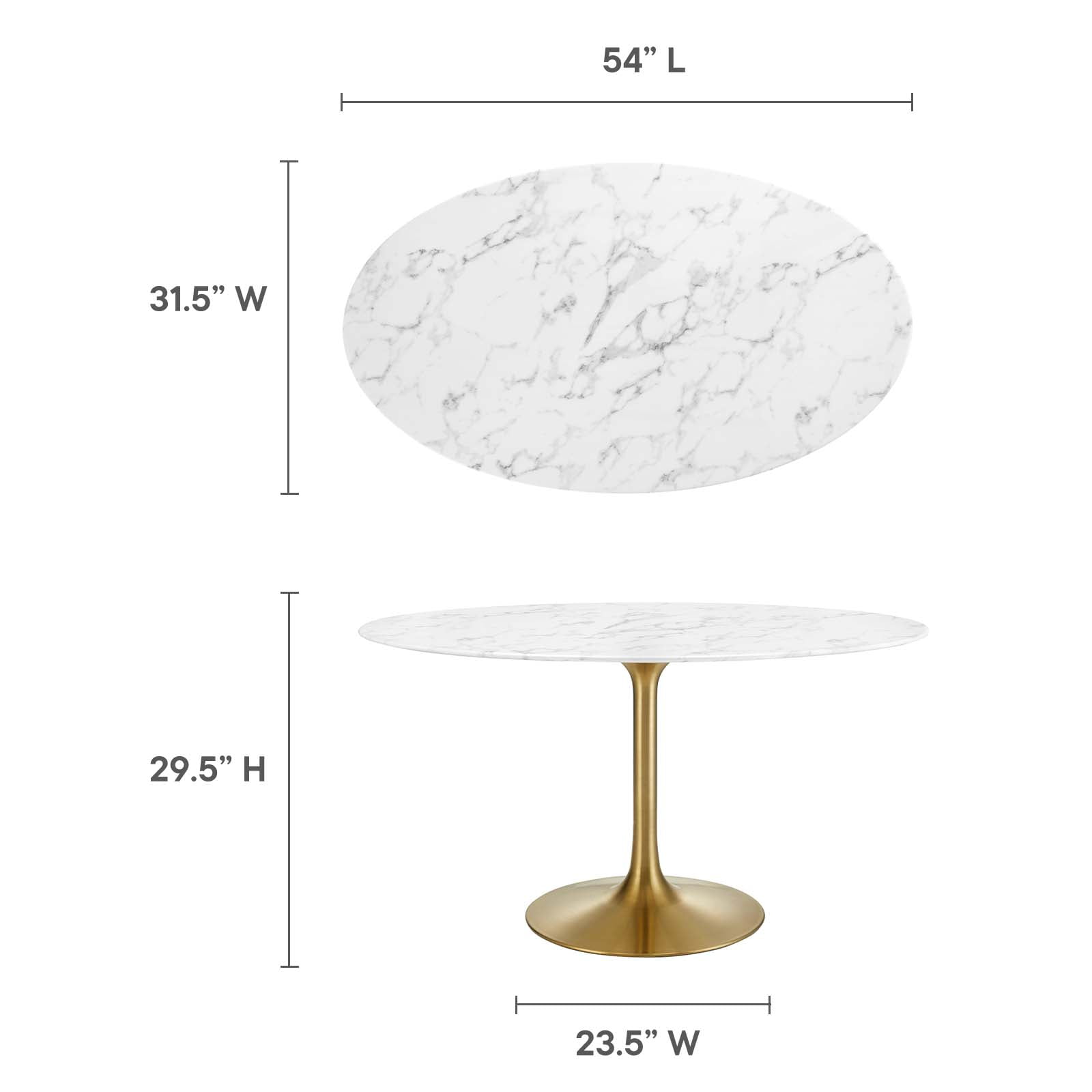 Modway Lippa 54" Oval Faux Marble & Metal Dining Table in Gold and White