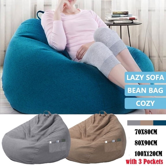 ODOMY New Large Bean Bag Sofa Cover Lounger Chair Sofa Ottoman Seat Living Room Furniture Cover with 3 Pockets