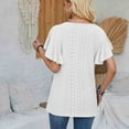 thumbnail image 5 of HAPIMO Women's Loose Cotton Lined Pullover Trendy Summer Tees Solid Color Eyelet Lace Crochet Ruffle Sleeve V Neck Shirts Casual Relaxed Workout Tops Girls White L, 5 of 5