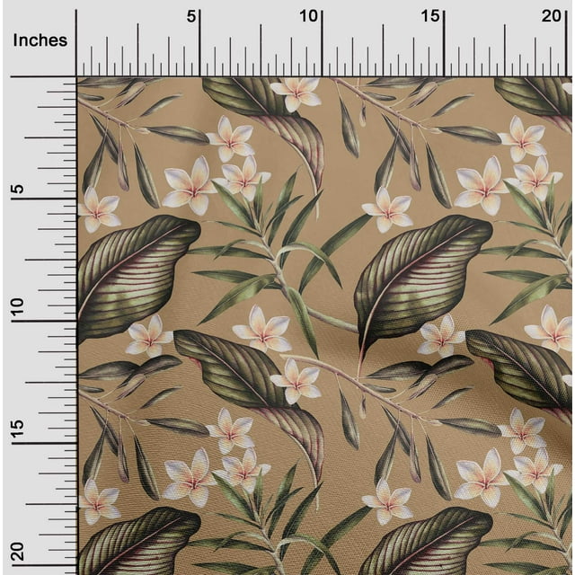 oneOone Tissu Georgette Viscose Beige Foncé Floral & Feuilles Tropical Matériel de Robe Tissu Imprimé Tissu au Mètre 42 Pouces de Large