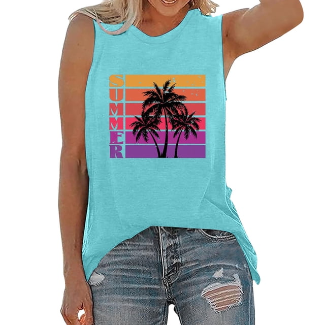 Gpoecd Camisoles à Col Rond pour Femmes Grande Taille Débardeur Sans Manches Coupe Régulière Haut Décontracté pour l'Été à Porter avec des Jeans Design Polyvalent Camisole pour Femmes 01_Light Blue,m