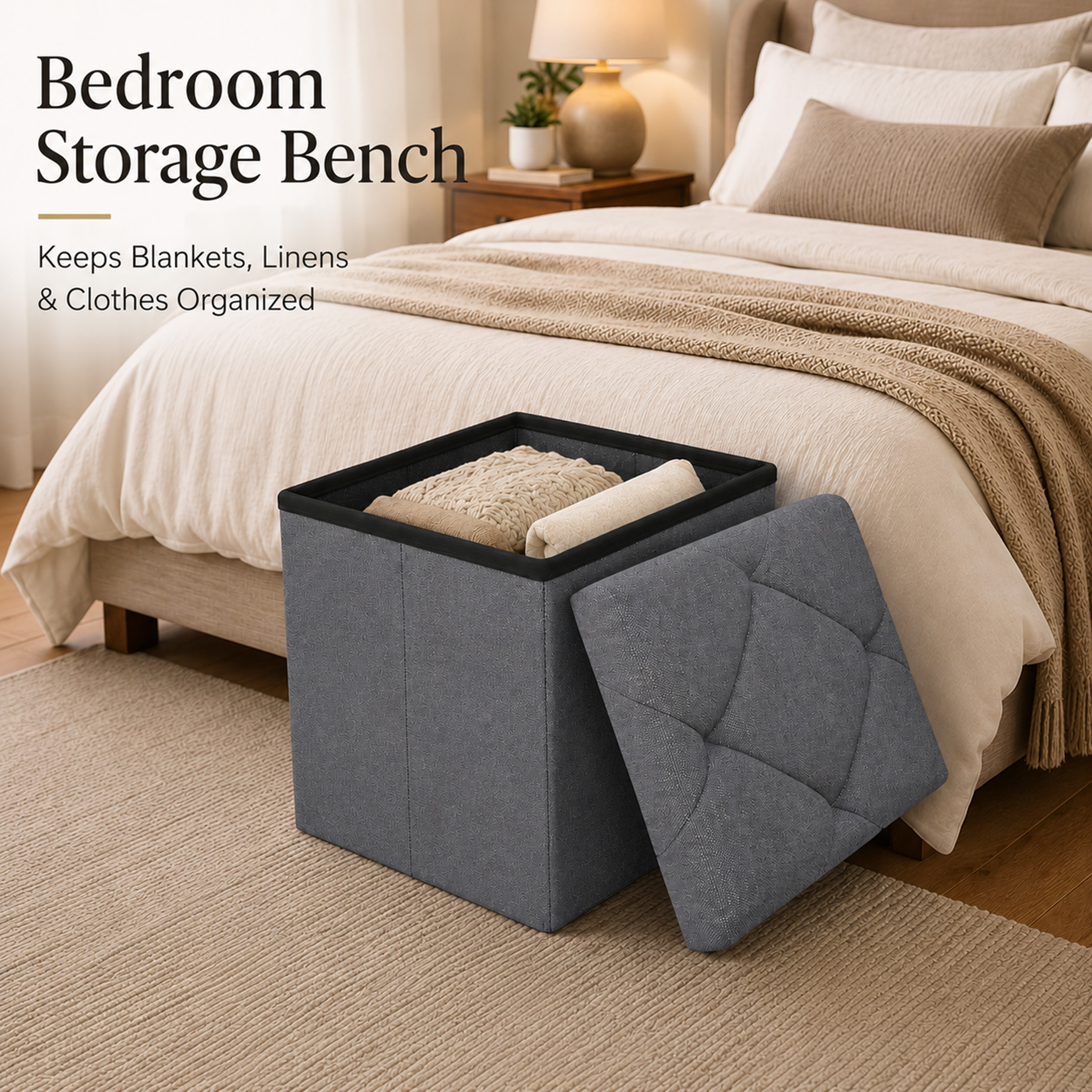Nnovaroom 15" Folding Storage Bench, Gray photo 2