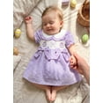 thumbnail image 3 of Toddler Little Baby Girl Easter Outfit Bunny Embroidery Smocked Dress Short Sleeve Doll Collar Bow Plaid Easter Dress Cute Summer Clothes, 3 of 10