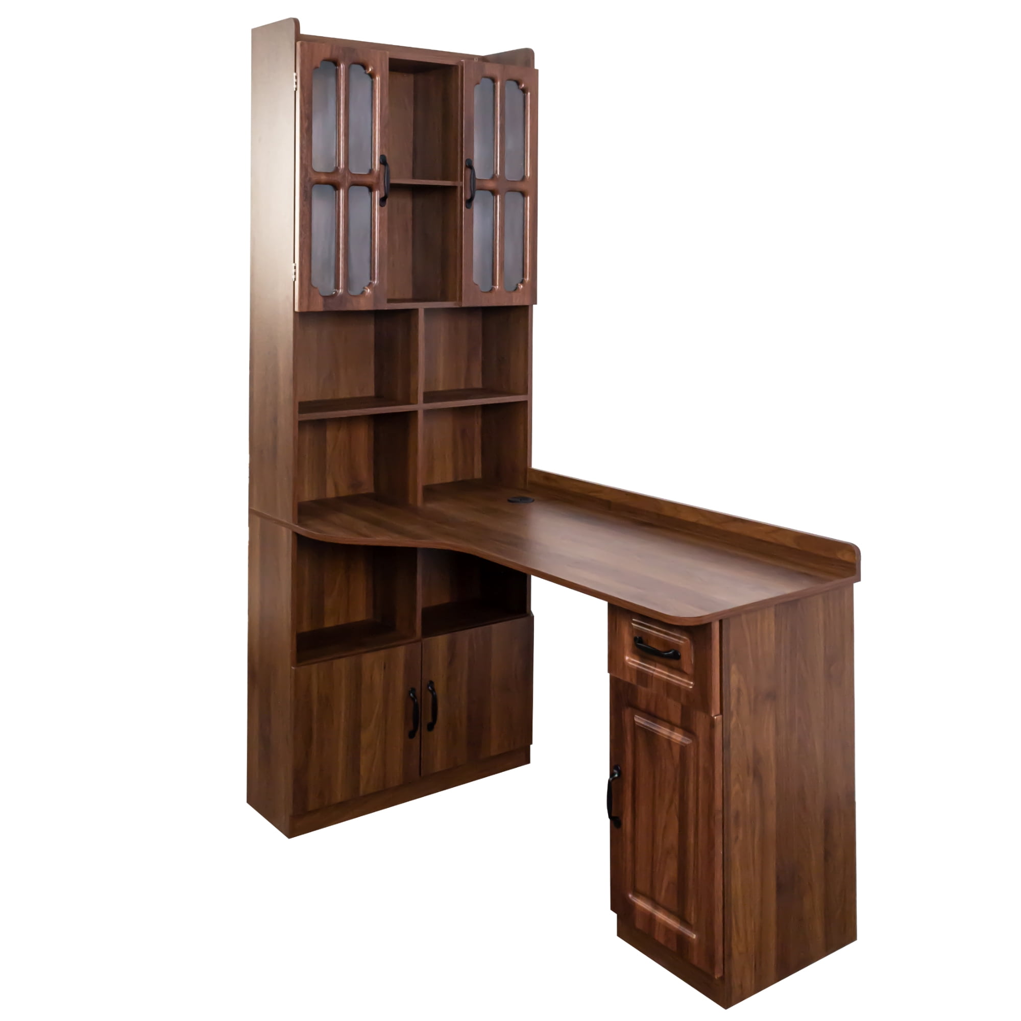 Euroco L-Shaped Corner Computer Desk for Home Office or Study desk, Study Modern Style Table with Drawers, Bookshelf & Hutch, 2-in-1 L-Shaped Design, Large Working Space