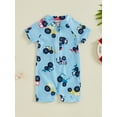 thumbnail image 5 of Aojekbee Kids Boys Summer Swimwear Casual Tractor/Fish Print Short Sleeve Zipper Rash Guard Swimsuit Beachwear Bathing Suit, 5 of 10