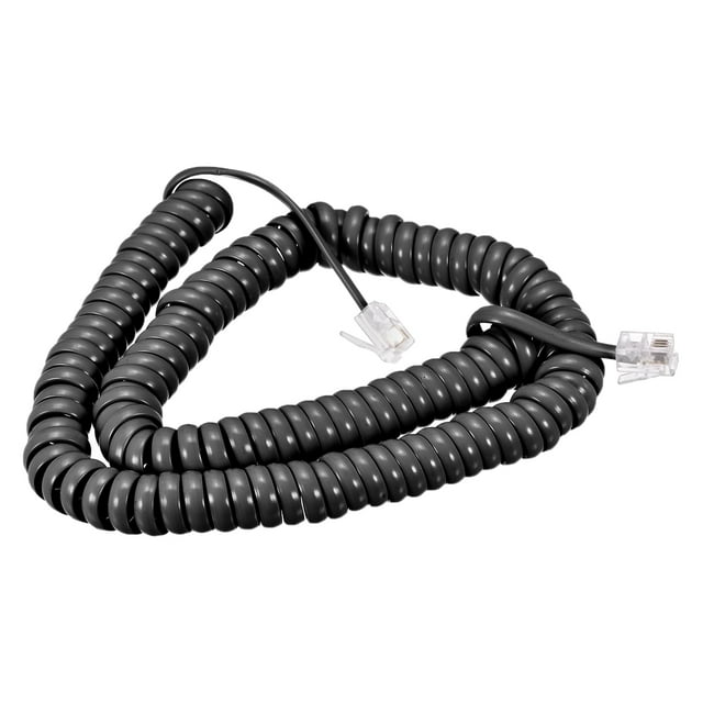 Cable de auricular telefónico Uxcell RJ9 Plug 4P4C para teléfono de línea en espiral para hogar u oficina negro 22.97 pies