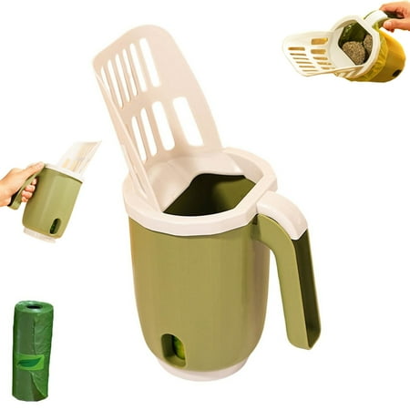 No-Touch Cat Poop Scooper with Waste Bag Holder Multifunctional Pet Litter Box Scoop for Cats & Dogs  Built-in Storage & Disposal Can for Mess-Free Cleaning