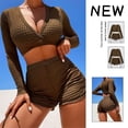 thumbnail image 4 of Gibobby Trajes de Baño para Mujer Bikini de talle para mujer con cuello en V, traje de baño de manga larga, bañador , conjunto de ropa interior deportiva(Café,M), 4 of 5