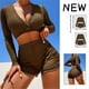 thumbnail image 4 of Gibobby Trajes de Baño para Mujer Bikini de talle para mujer con cuello en V, traje de baño de manga larga, bañador , conjunto de ropa interior deportiva(Café,G), 4 of 5