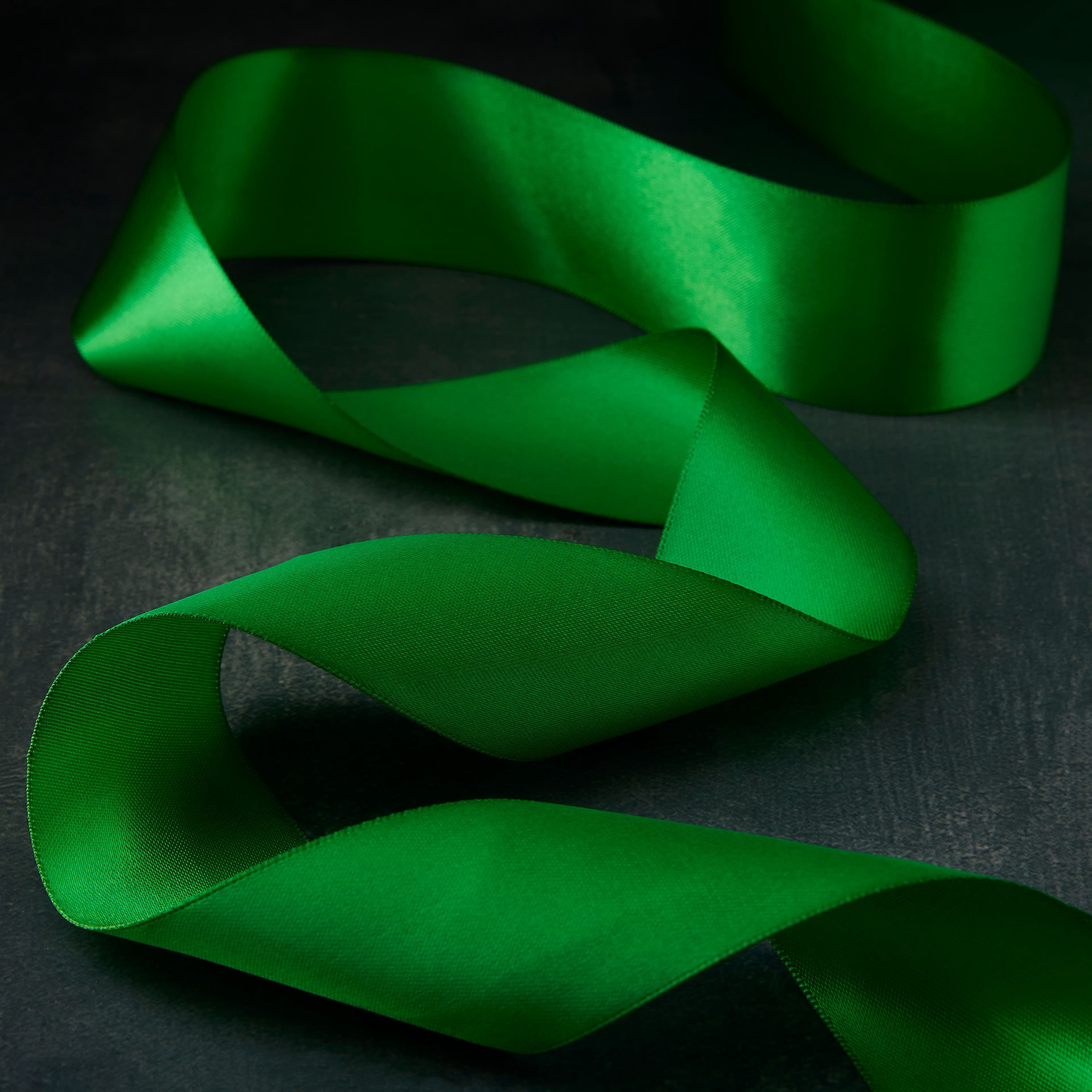 1.5" x 3yd Green Double Faced Satin Ribbon by Celebrate It – Non-Wired Polyester with Woven Selvage - Available in Multiple Colors - 12 Pack