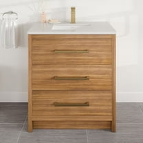 Eviva Curio 30"W x 18"D Walnut Bathroom Vanity with White Carrara Quartz Countertop and Undermount Porcelain Sink