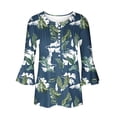 thumbnail image 5 of Blusa de verano para mujer con estampado de pliegues sexy y mangas 3/4 con cuello en V y botones OAVQHLG3B Store  lin121212, 5 of 5