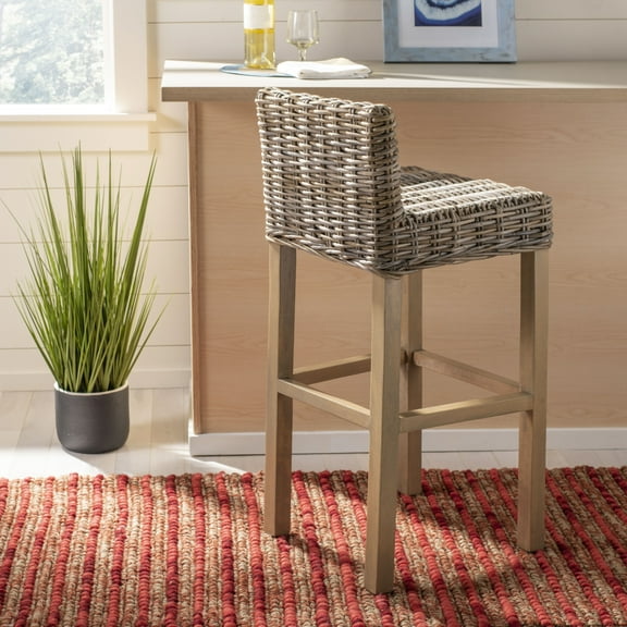 Safavieh Cypress 29.5" Mango Wood Bar Stool in Beige